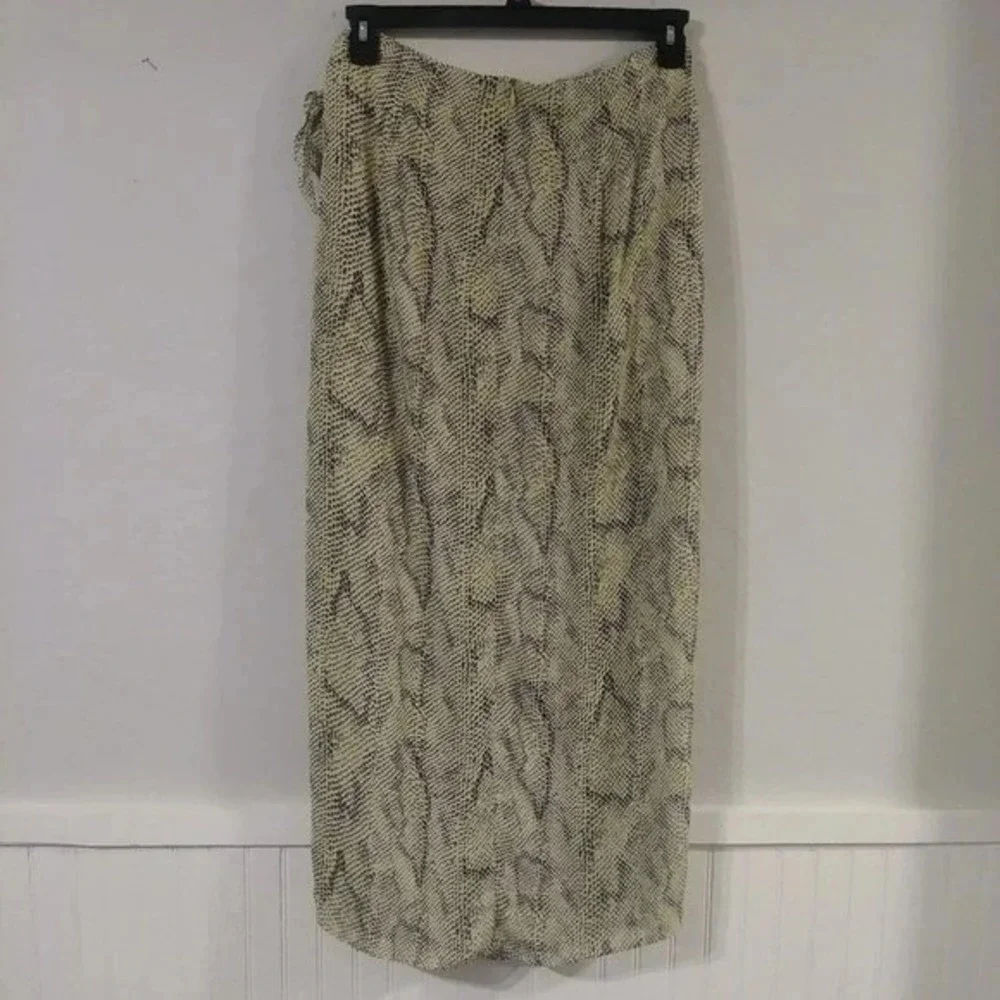 Russell Kemp Snakeskin Wrap Midi Skirt Yellow Green Black Size 12 Made in‎ USA